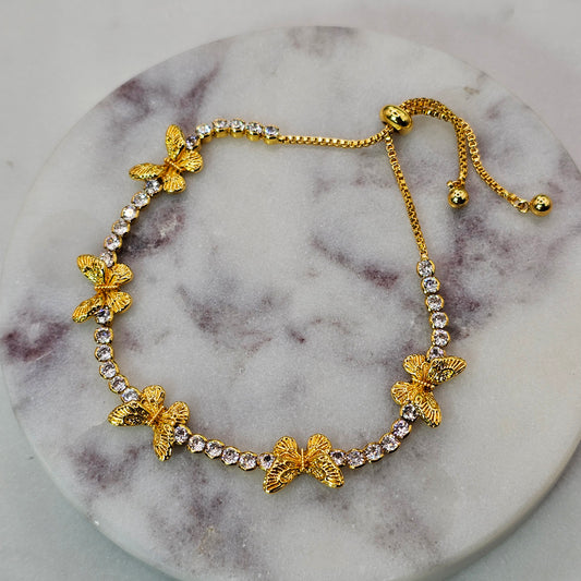 Pulsera Baño de Oro Cristal Austriaco Mariposas
