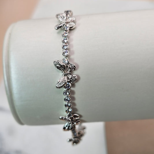 Pulsera Baño de Plata Rodinada Cristal Austriaco Mariposas