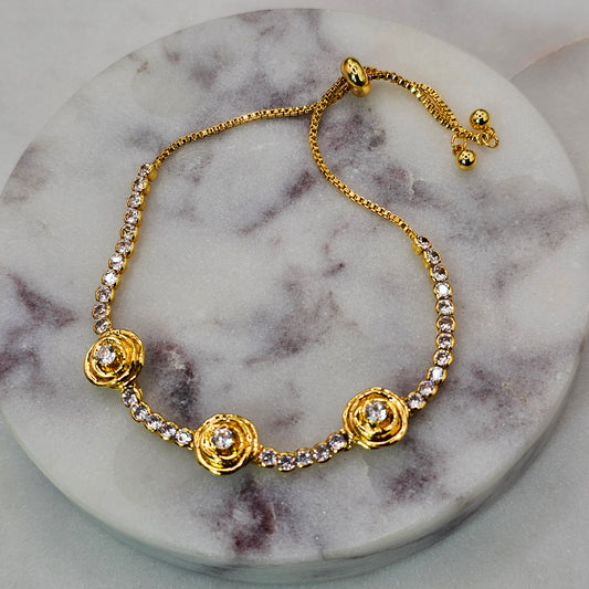 Pulsera Baño de Oro Cristal Austriaco Pequeñas Rosas