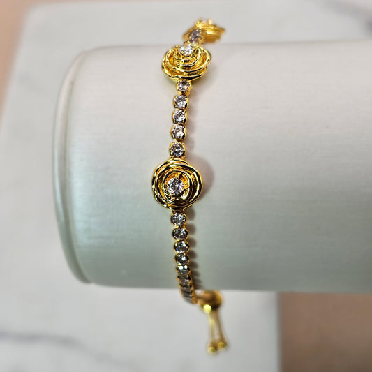 Pulsera Baño de Oro Cristal Austriaco Pequeñas Rosas
