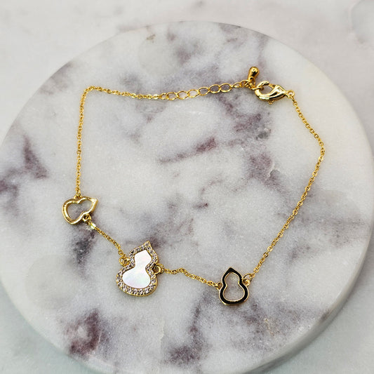 Pulsera Baño de Oro Cristal Austriaco Dije Calabaza Nacar Circones