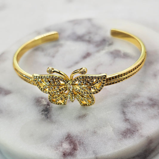 Pulsera Baño de Oro Cristal Austriaco Esclava Mariposa