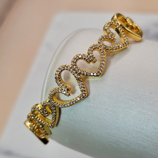 Pulsera Baño de Oro Cristal Austriaco Corazones