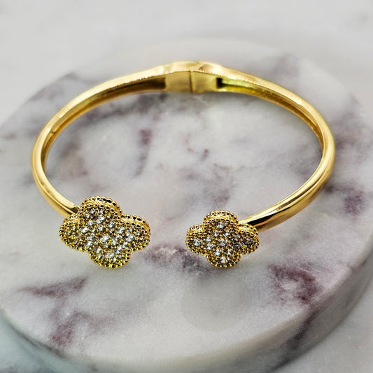 Pulsera Baño de Oro Cristal Austriaco Esclava Trebol