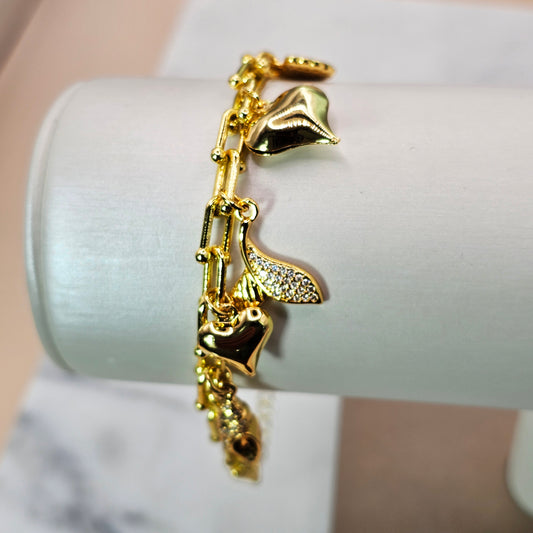 Pulsera Baño de Oro Cristal Austriaco Tifany Charms Marinos y Corazon