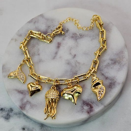 Pulsera Baño de Oro Cristal Austriaco Charms  Magia del Oceano