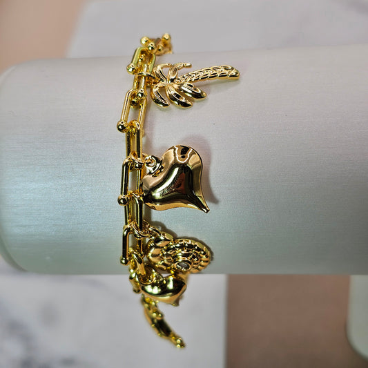 Pulsera Baño de Oro Cristal Austriaco Charms Encanto Tropical