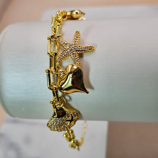 Pulsera Baño de Oro Cristal Austriaco Charms Amor de Sirena