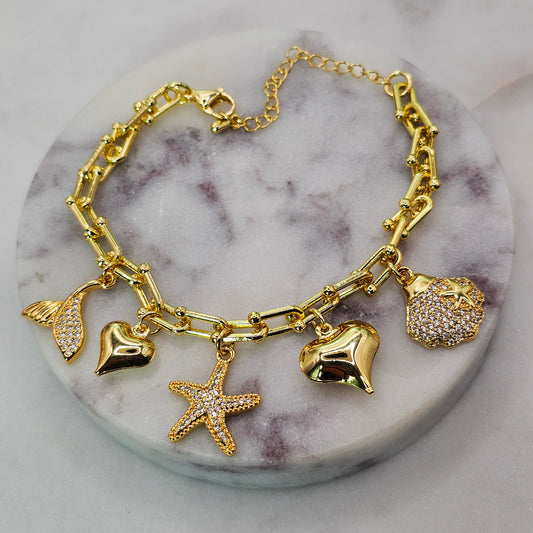 Pulsera Baño de Oro Cristal Austriaco Charms Amor de Sirena