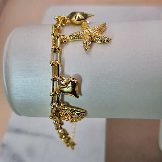 Pulsera Baño de Oro Cristal Austriaco Charms Dulce Mar