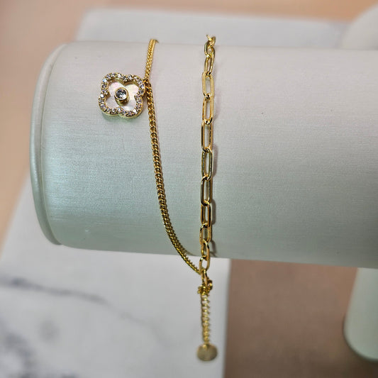 Pulsera Baño de Oro Cristal Austriaco Trebol Nacar