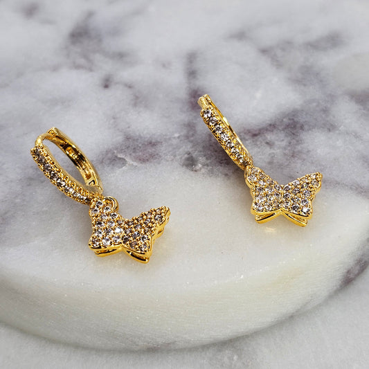 Aro Baño de Oro Cristal Austriaco Argolla Mariposa