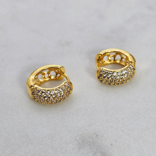 Aro Baño de Oro Cristal Austriaco Argolla Perforada Mediana