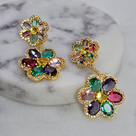 Aro Baño de Oro Cristal Austriaco Flor Multicolor