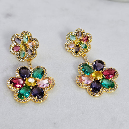 Aro Baño de Oro Cristal Austriaco Flor Multicolor