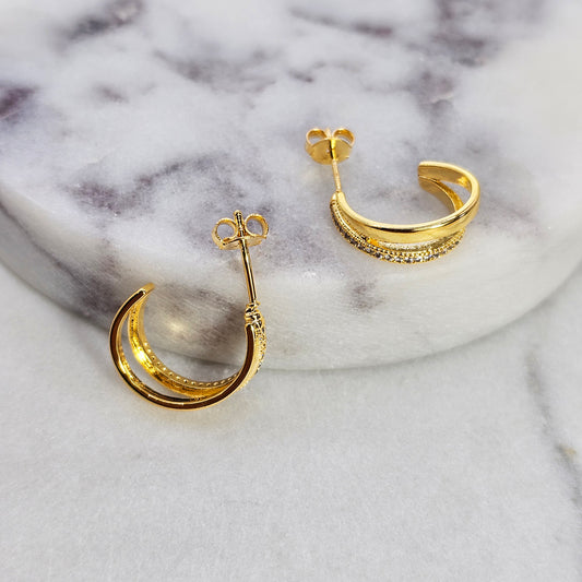 Aro Baño de Oro Cristal Austriaco Media Argolla Doble