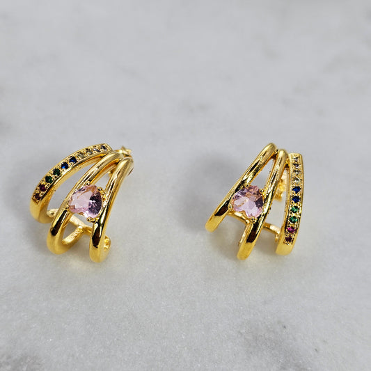 Aro Baño de Oro Cristal Austriaco Media Argolla Colorida