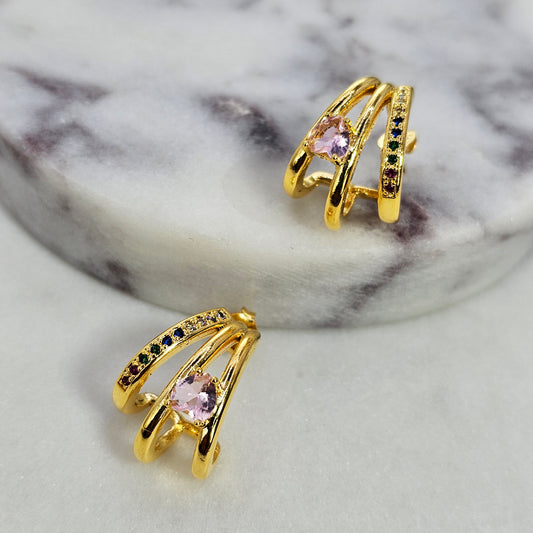 Aro Baño de Oro Cristal Austriaco Media Argolla Colorida