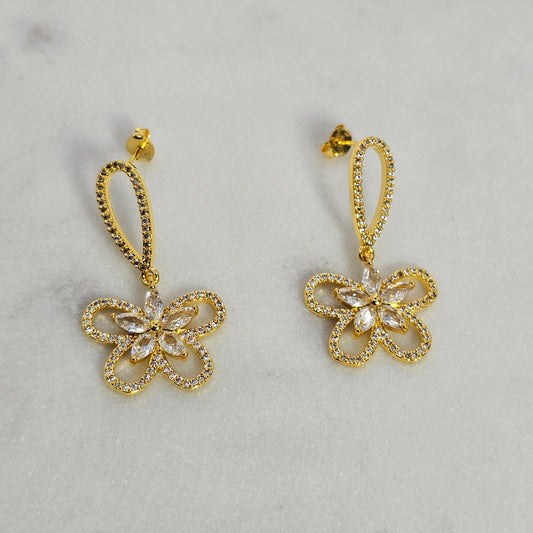 Aro Baño de Oro Cristal Austriaco Flor Doble