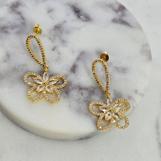 Aro Baño de Oro Cristal Austriaco Flor Doble