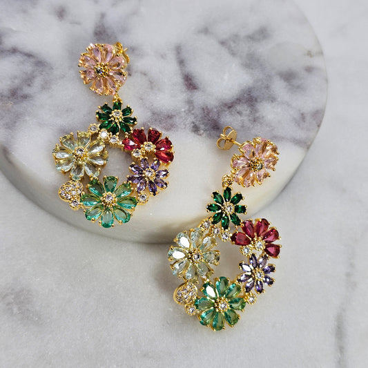 Aro Baño de Oro Cristal Austriaco Jardin Colorido