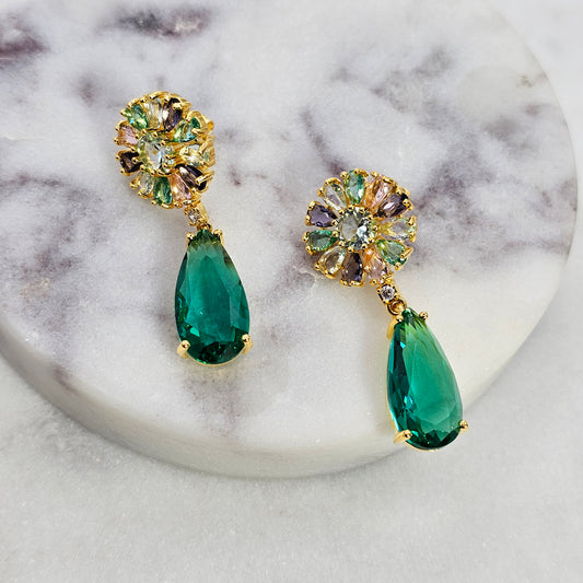 Aro Baño de Oro Cristal Austriaco Esmeralda Radiante