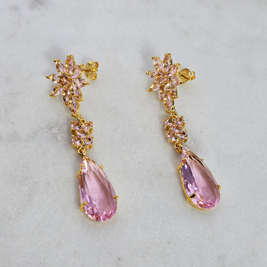 Aro Baño de Oro Cristal Austriaco Destello Rosado