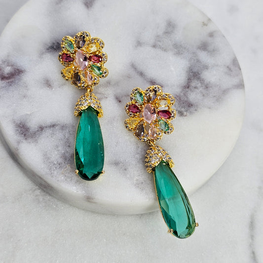 Aro Baño de Oro Cristal Austriaco Brillo Tropical