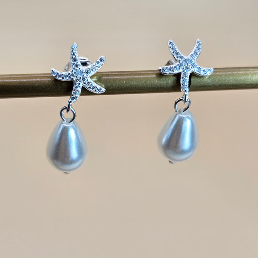 Aro Plata 925 Estrella Perla Colgante