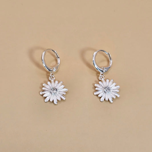 Aro Plata 925 Argolla Flor Colgante