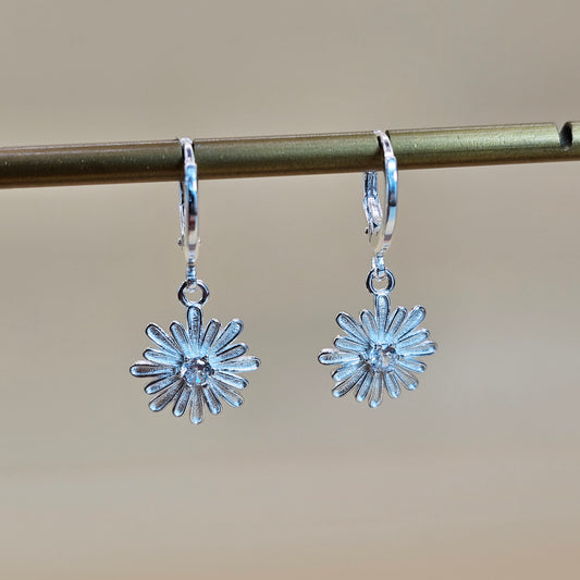 Aro Plata 925 Argolla Flor Colgante