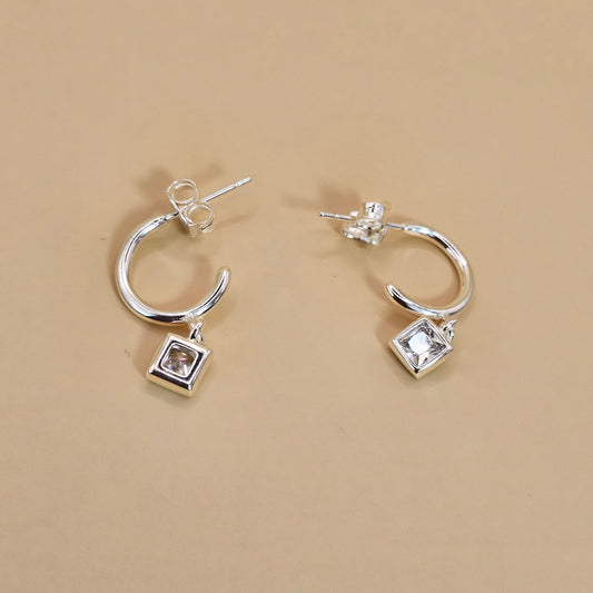 Aro Plata 925 Argolla Punto de Luz Cuadrado