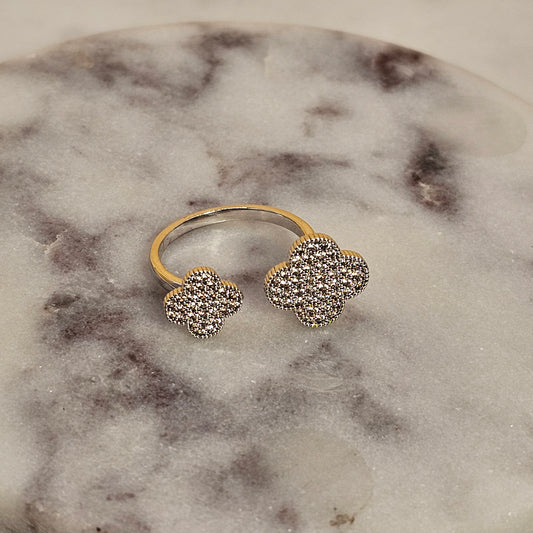 Anillo Baño de Plata Rodinada Cristal Austriaco Trebol Cuatro Hojas