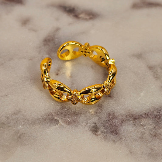 Anillo Baño de Oro Cristal Austriaco Eslabones Trebol Pequeño