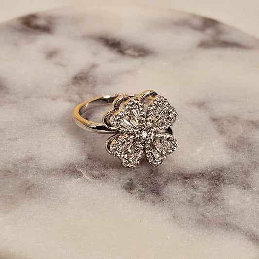 Anillo Baño de Plata Rodinada Cristal Austriaco Doble Flor