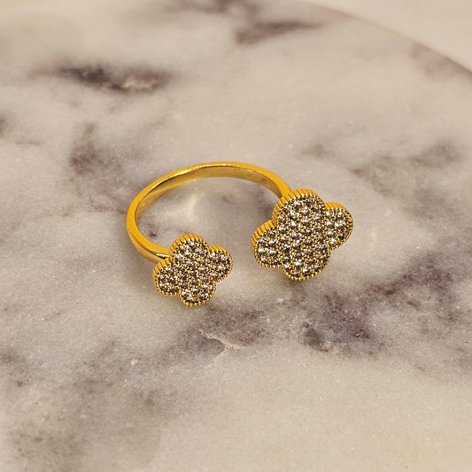 Anillo Baño de Oro Cristal Austriaco Trebol Cuatro Hojas