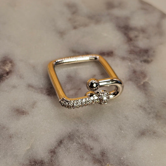 Anillo Baño de Plata Rodinada Cristal Austriaco Cuadrado