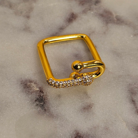 Anillo Baño de Oro Rodinada Cristal Austriaco Cuadrado