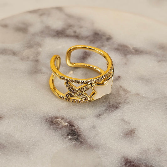 Anillo Baño de Oro Cristal Austriaco Estrellas