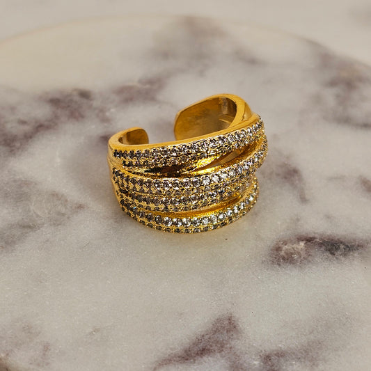 Anillo Baño de Oro Cristal Austriaco Destellos