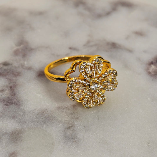 Anillo Baño de Oro Cristal Austriaco Doble Flor