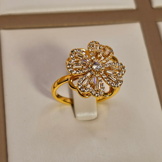 Anillo Baño de Oro Cristal Austriaco Doble Flor