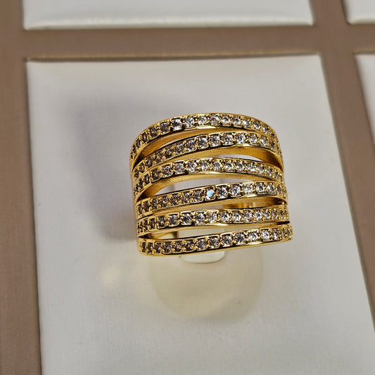 Anillo Baño de Oro Cristal Austriaco Destellos Desigual