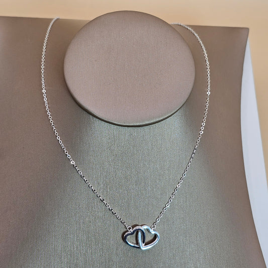 Collar Plata 925 Doble Corazon