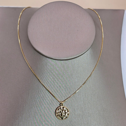Collar Baño de Oro Sutil Arbol de la Vida Pequeño