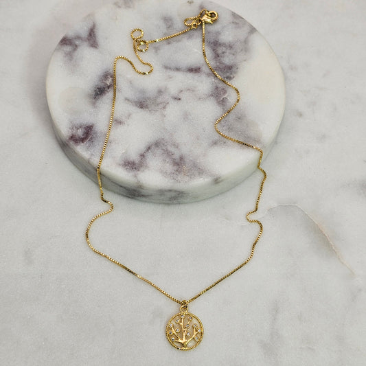 Collar Baño de Oro Sutil Arbol de la Vida Pequeño