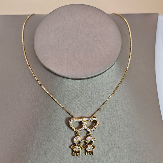 Collar Baño de Oro Sutil Doble Corazon Niños