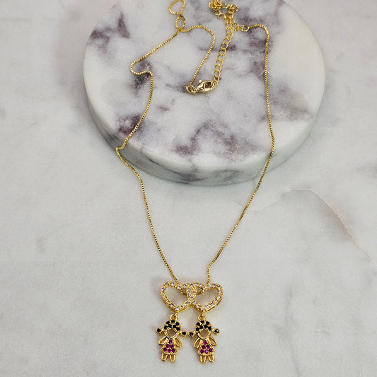 Collar Baño de Oro Sutil Doble Corazon Niñas