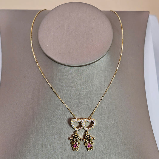 Collar Baño de Oro Sutil Doble Corazon Niñas