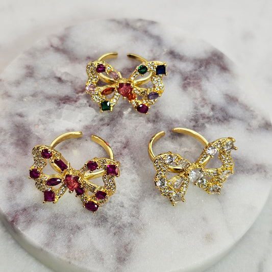 Anillo Baño de Oro Cristal Austriaco Contorno Mariposa
